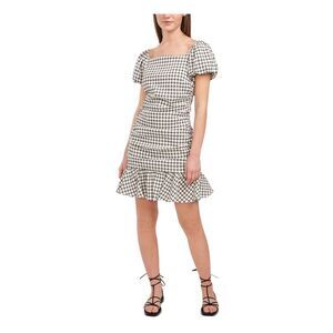 RILEY&RAE Womens Seersucker Lined Pouf Sleeve Square Neck Short Sheath Dress